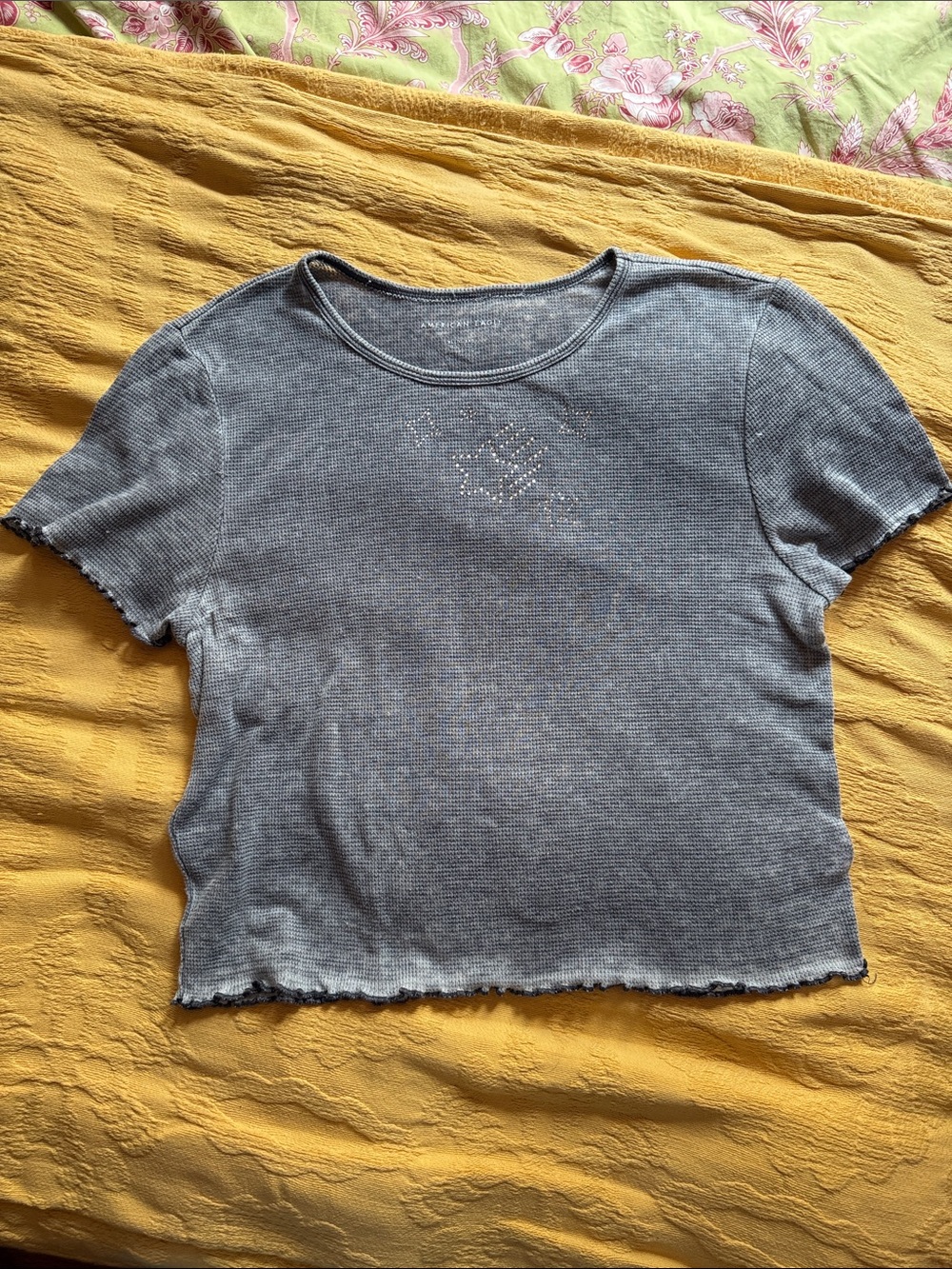 American Eagle XL Gray Ribbed Rhinestone Crop Top